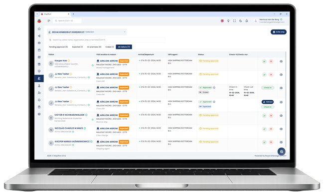 Ship2Port terminal access dashboard shown on a laptop