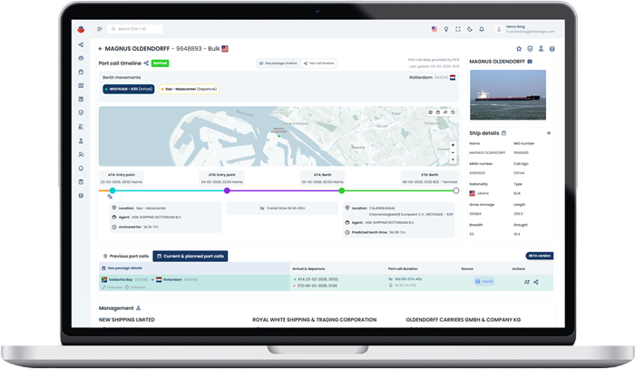 Ship2Port product interface shown on a laptop