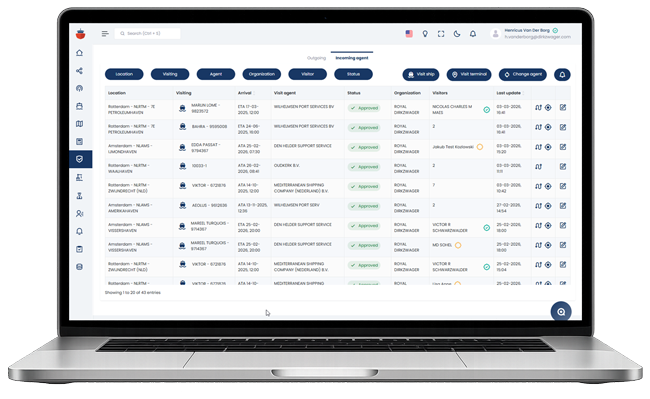 Ship2Port ISPS workflow for shipping agents shown on a laptop