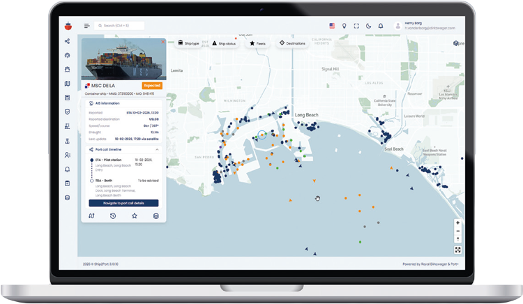Ship2Port product interface shown on a laptop
